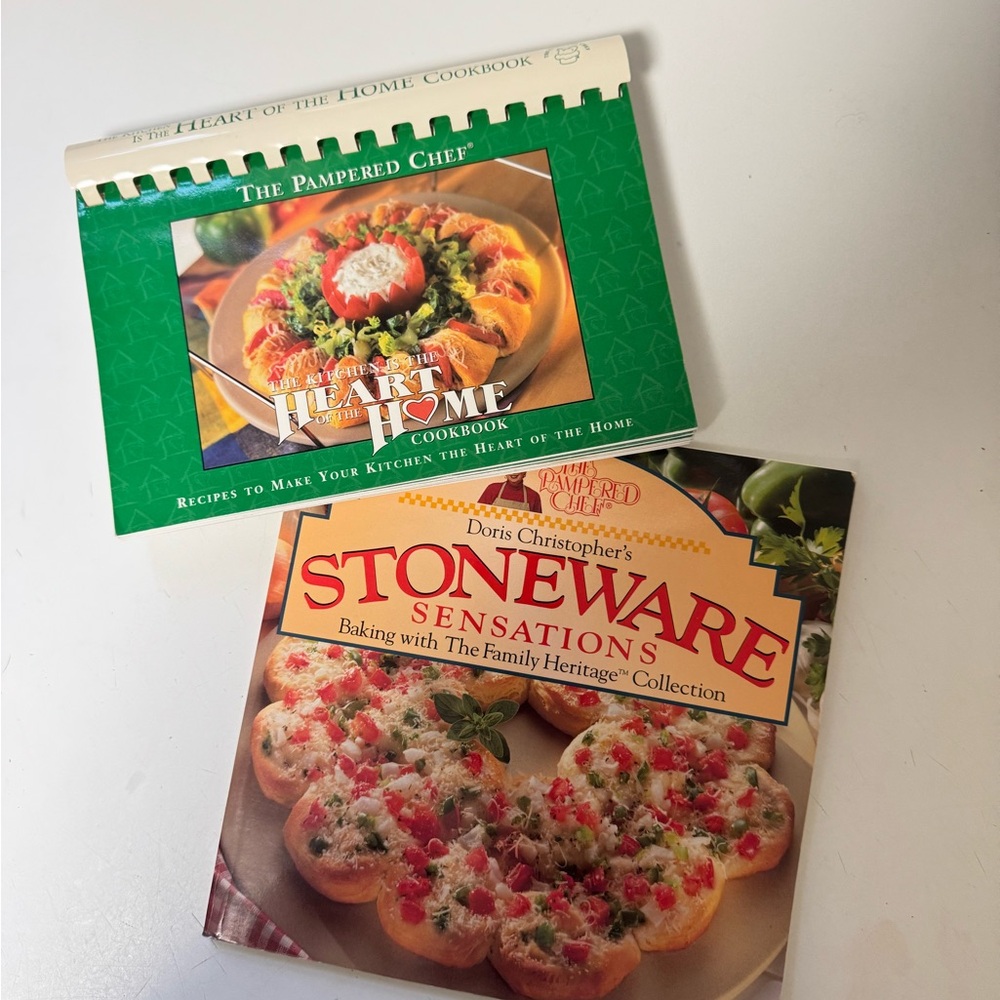 The Pampered Chef Heart of the Home Cookbook and stoneware cookbook vintage